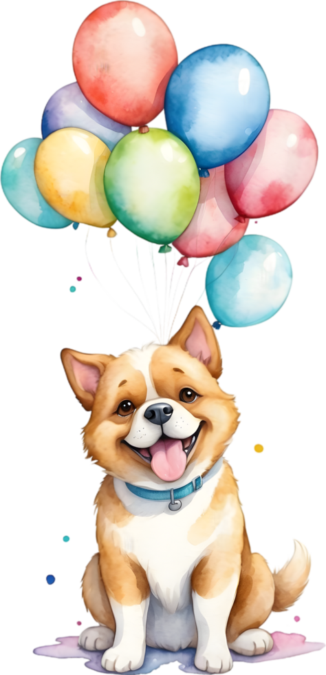 ai generiert Hund mit Ballon Aquarell png