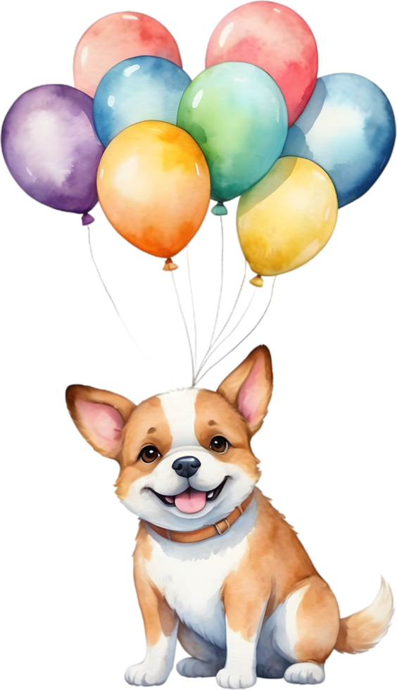 ai genererad hund med ballong vattenfärg png