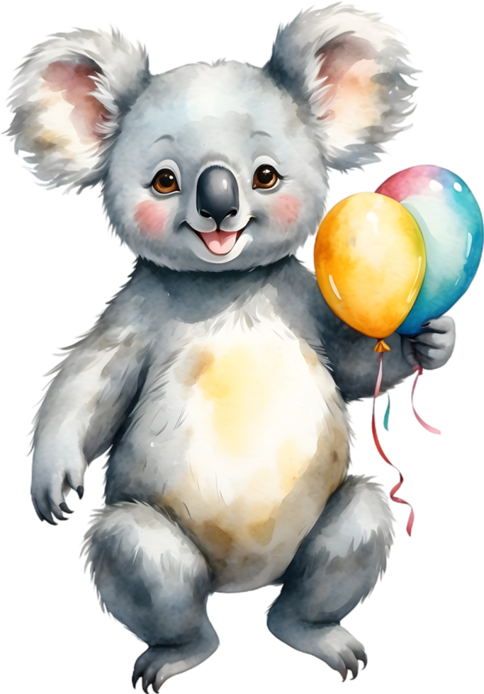 AI generated Koala  with balloon  watercolor png