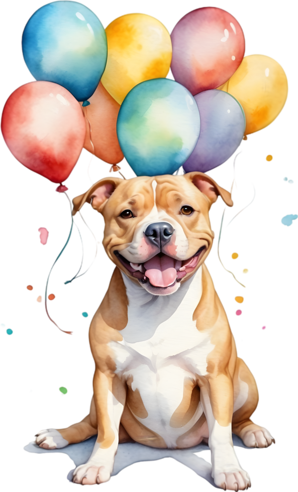 AI generated pitbull  with balloon  watercolor png