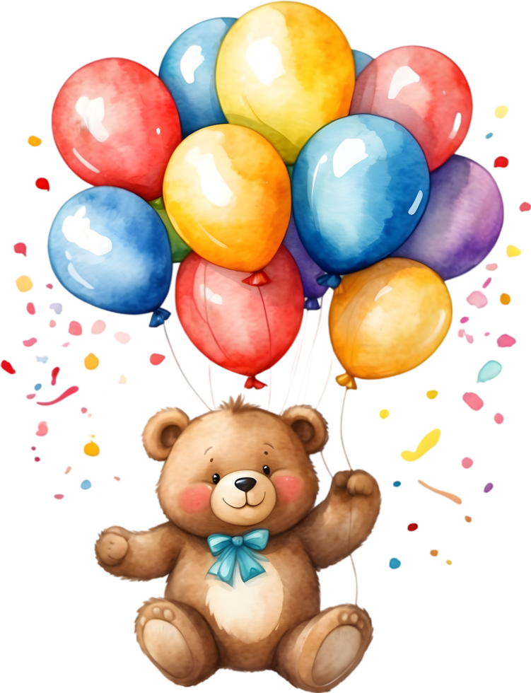 ai généré ours avec ballon aquarelle png