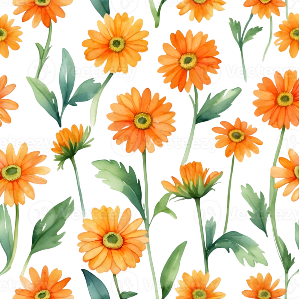 AI generated orange daisy on a seamless repeat pattern png