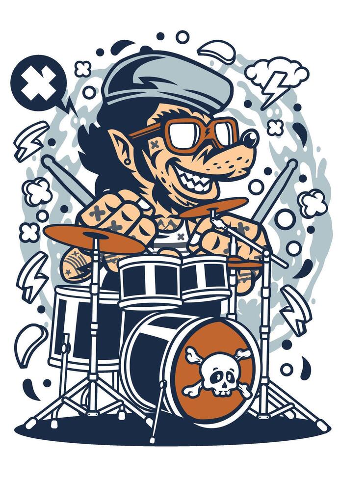 Wolf Drummer art vector