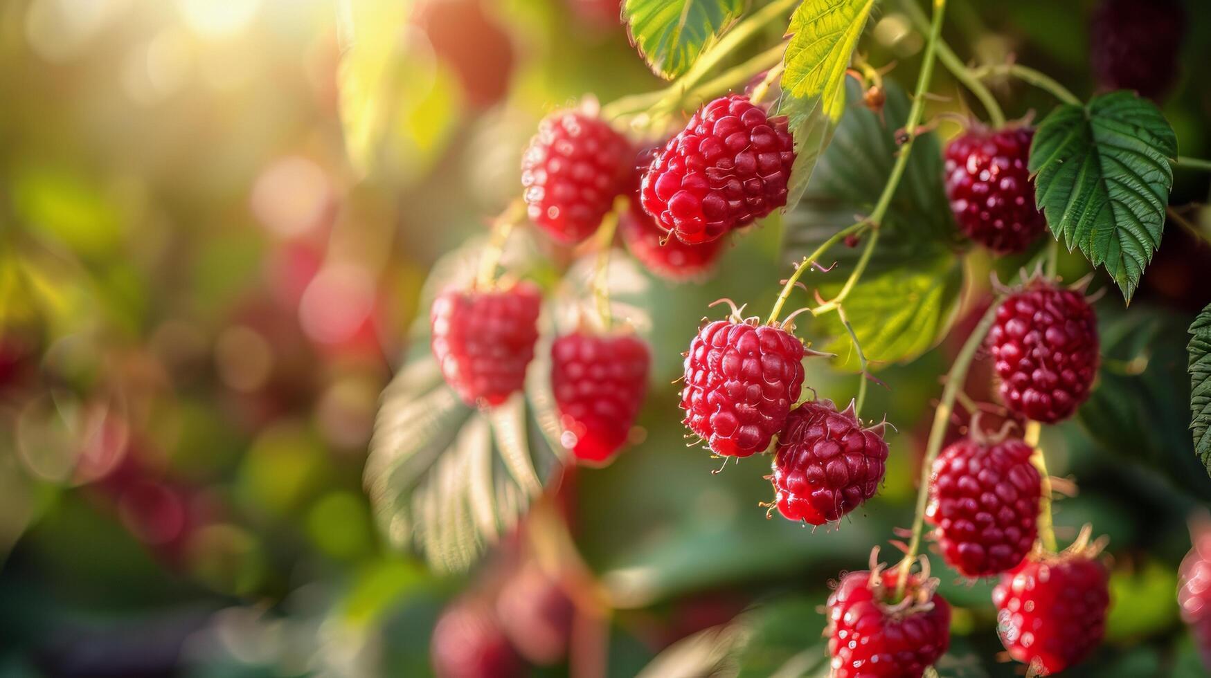 AI generated Raspberries Hanging From a Tree photo