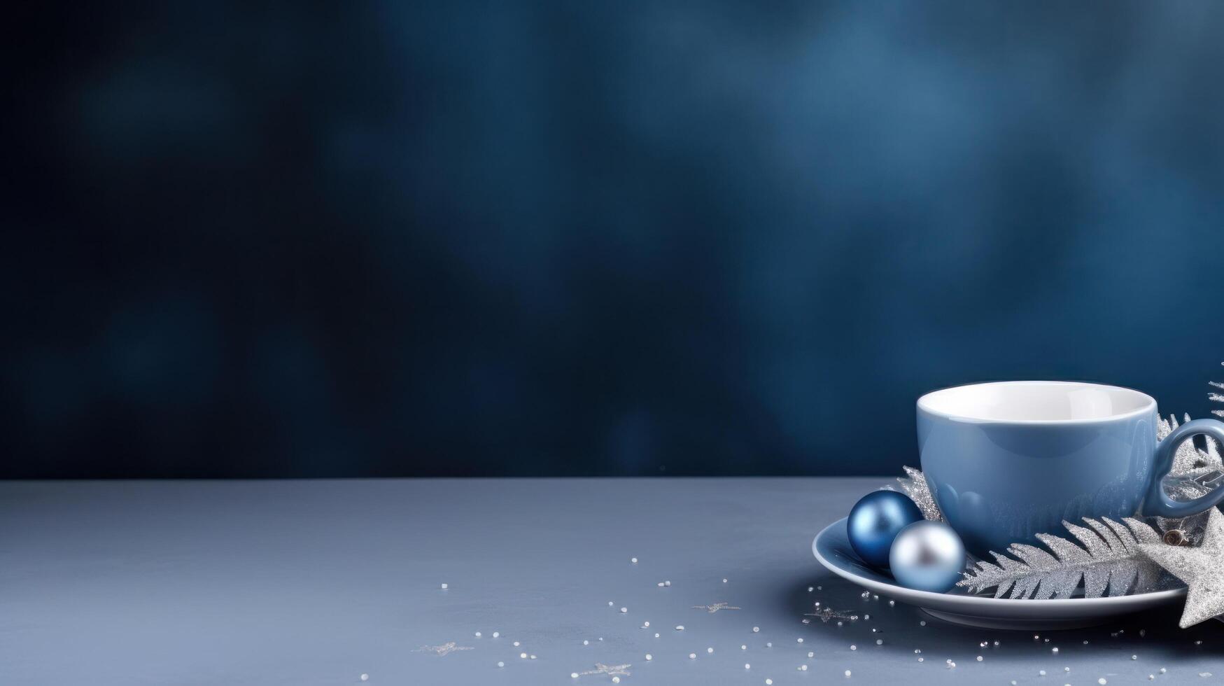 AI generated On the table lies a blue coffee cup, accompanied by a Christmas ornament photo