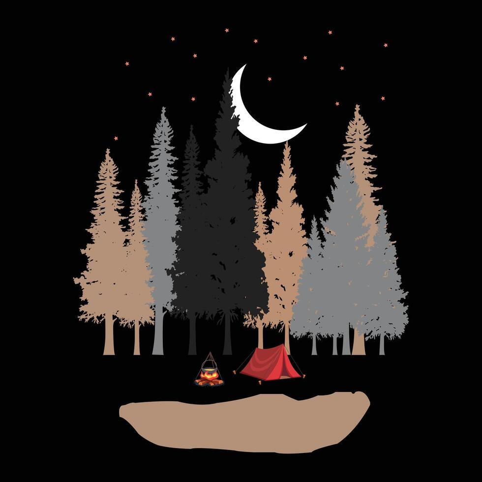 Camping night Tshirt design free vector