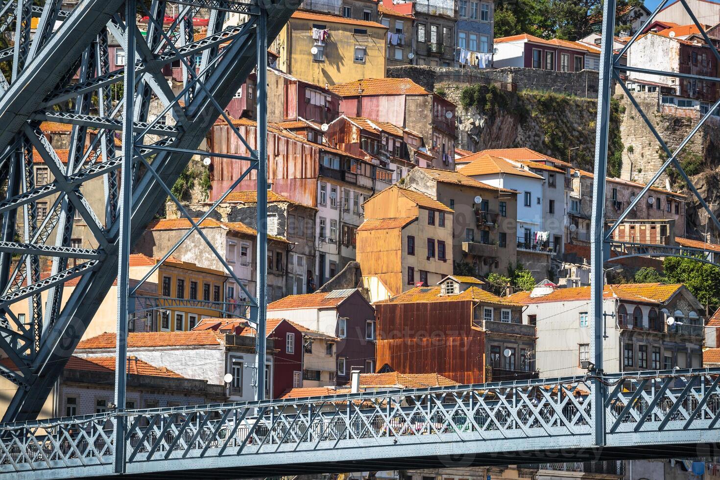 view of Dom Luis I bridge in Porto, Portugal photo