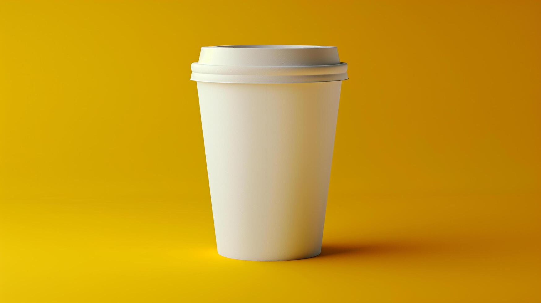 AI generated paper coffee cup on yellow background, mock-up, copy space photo