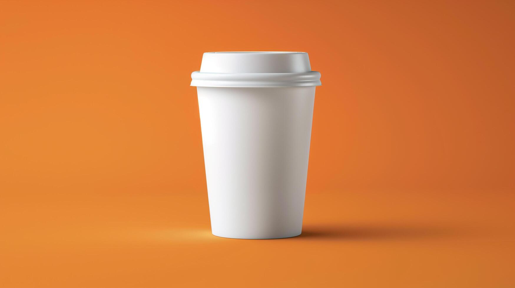 AI generated paper coffee cup on orange color background, mock-up, copy space photo