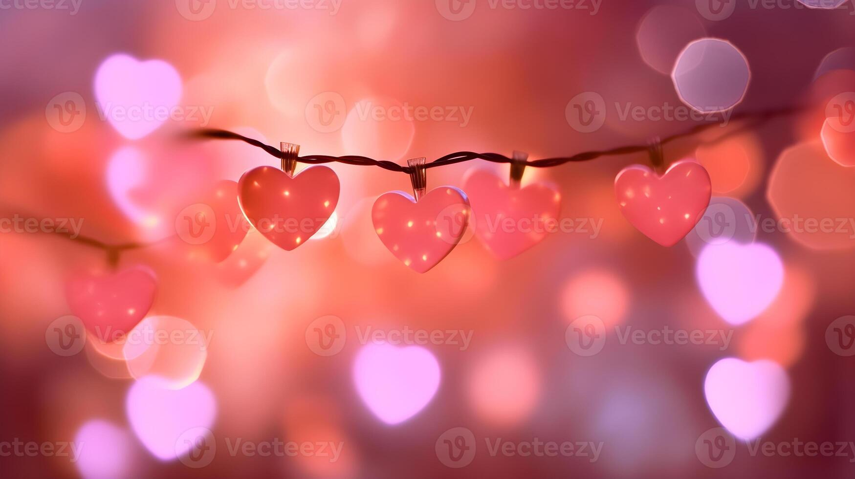 AI generated heart shaped lights hanging from a string photo