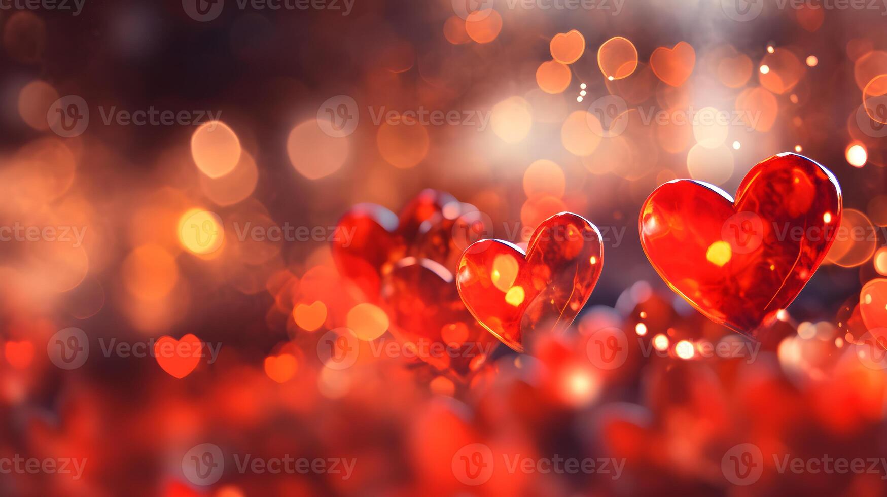 AI generated red hearts on a blurred background photo