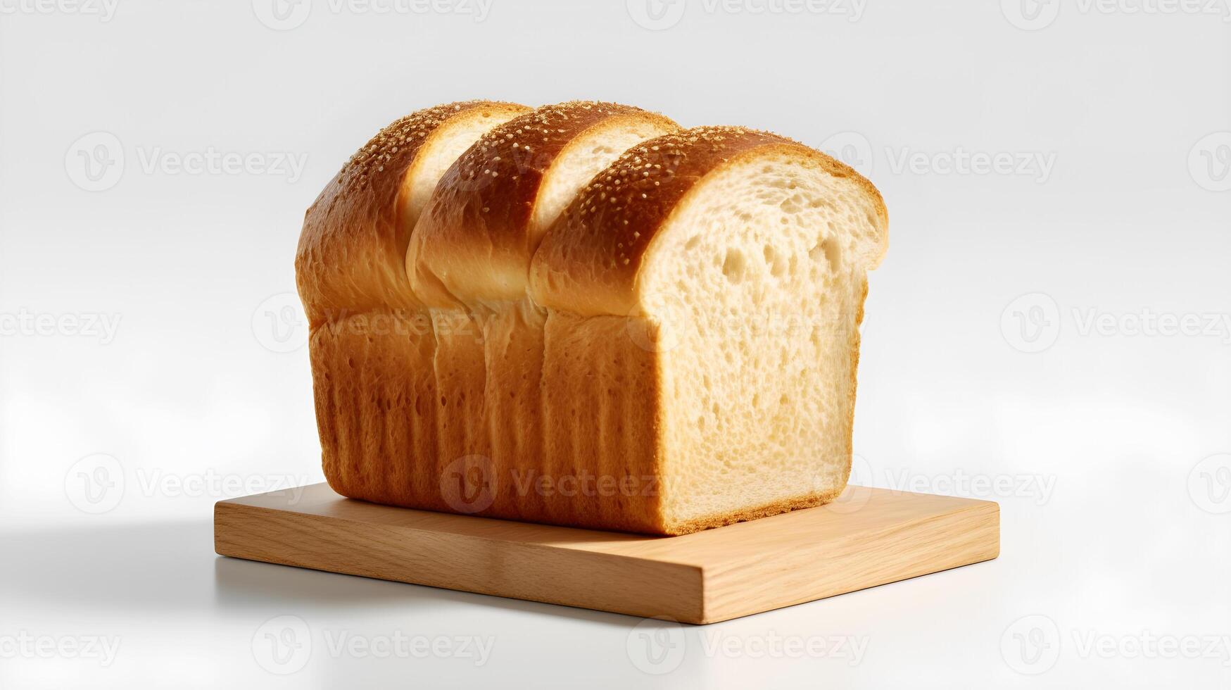 AI generated a loaf of bread on a wooden stand photo