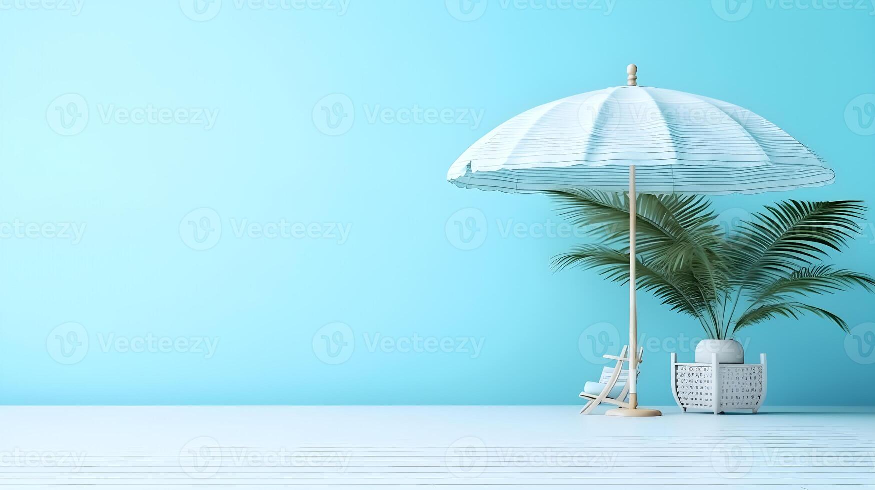 AI generated a blue room with a white table and umbrella photo