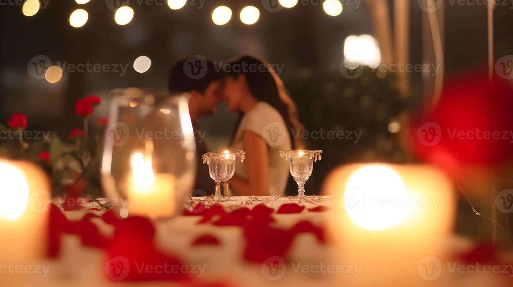 AI generated romantic couple kissing in candlelight photo