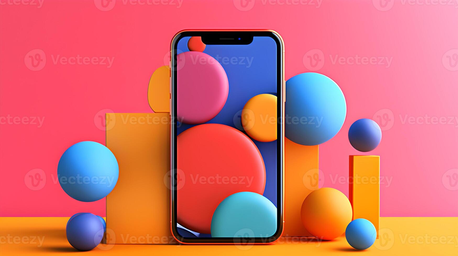 AI generated a colorful phone with colorful spheres on it photo