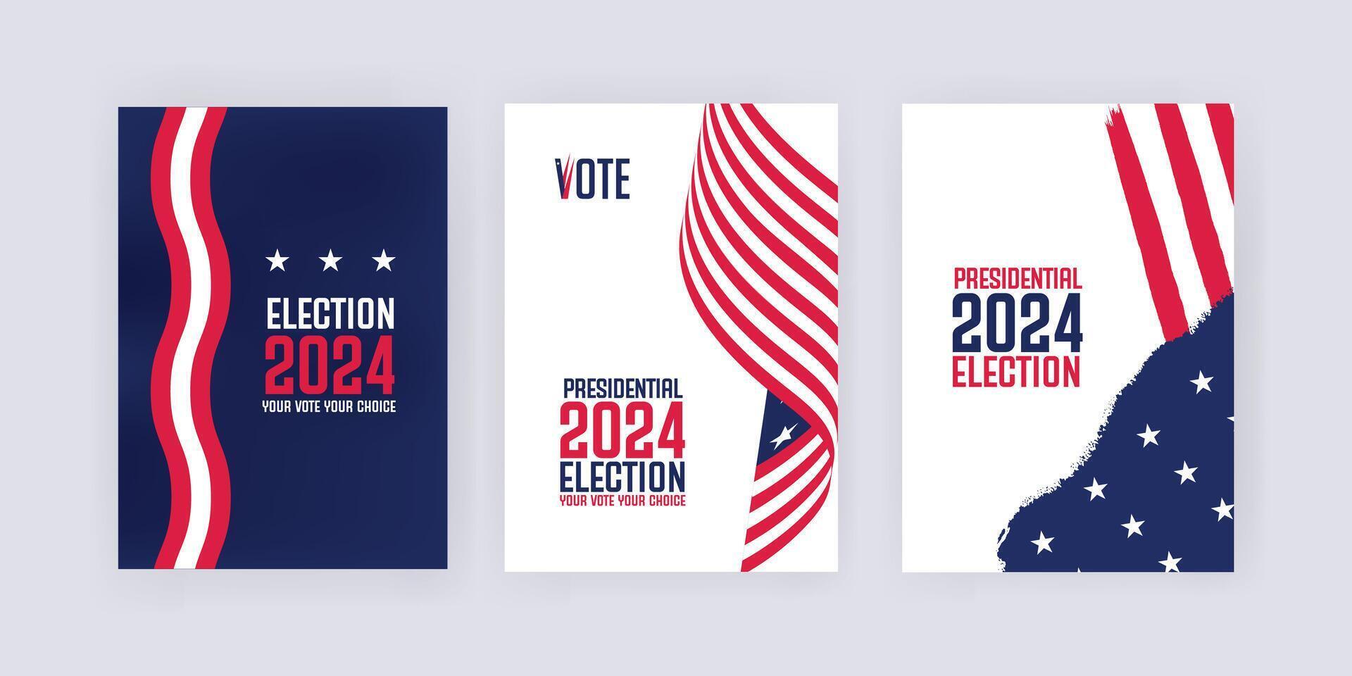 Election 2024 poster template, Set of flyer for Presidential election 2024 with flags, EPS vector illustration