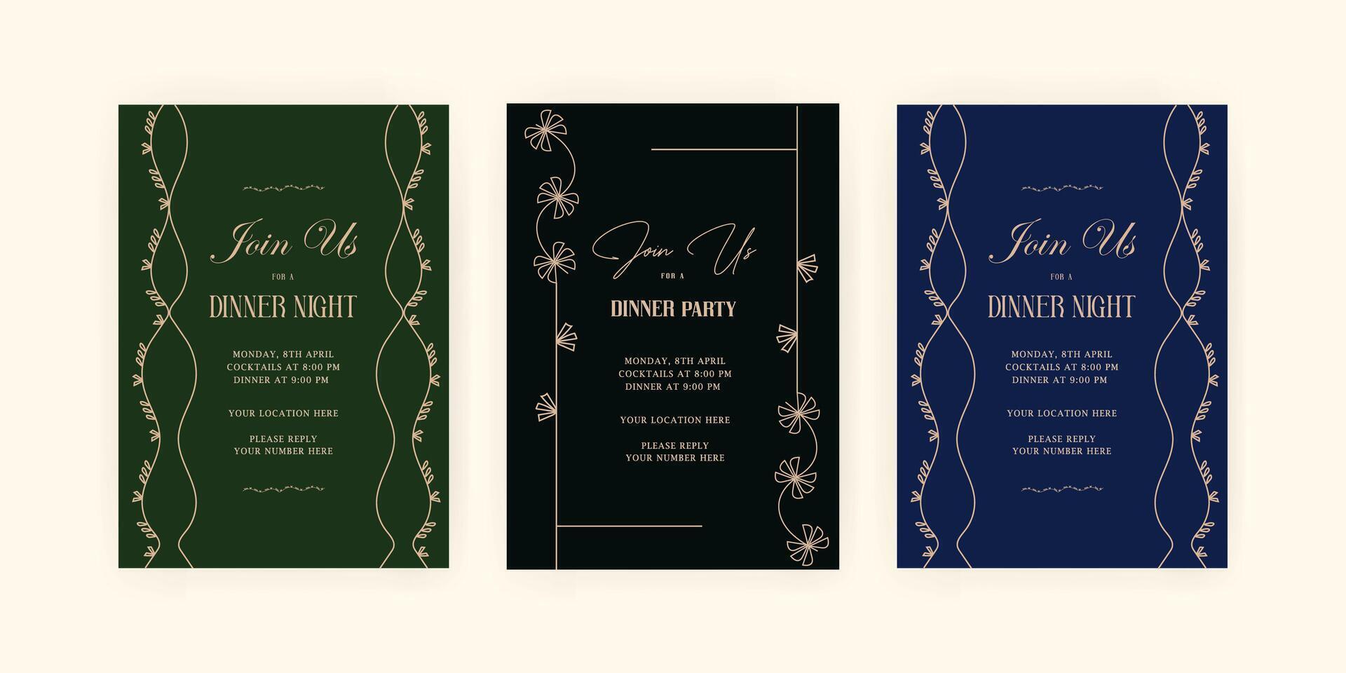 Dinner party invitation card template with luxury. floral. gold. Party poster a4 size. EPS vector illustration