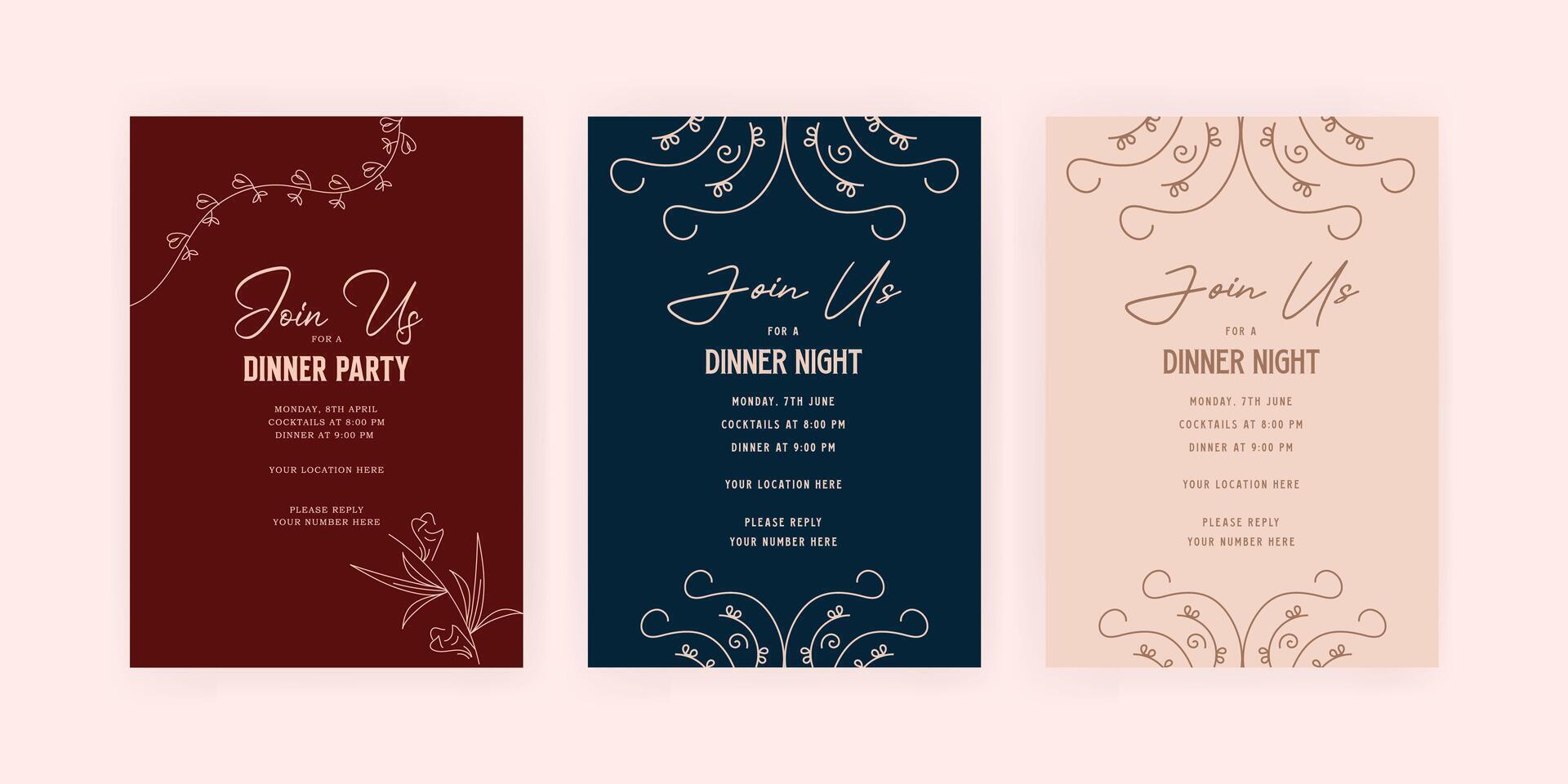 Dinner party invitation card template with luxury. floral. gold. Party poster a4 size. EPS vector illustration