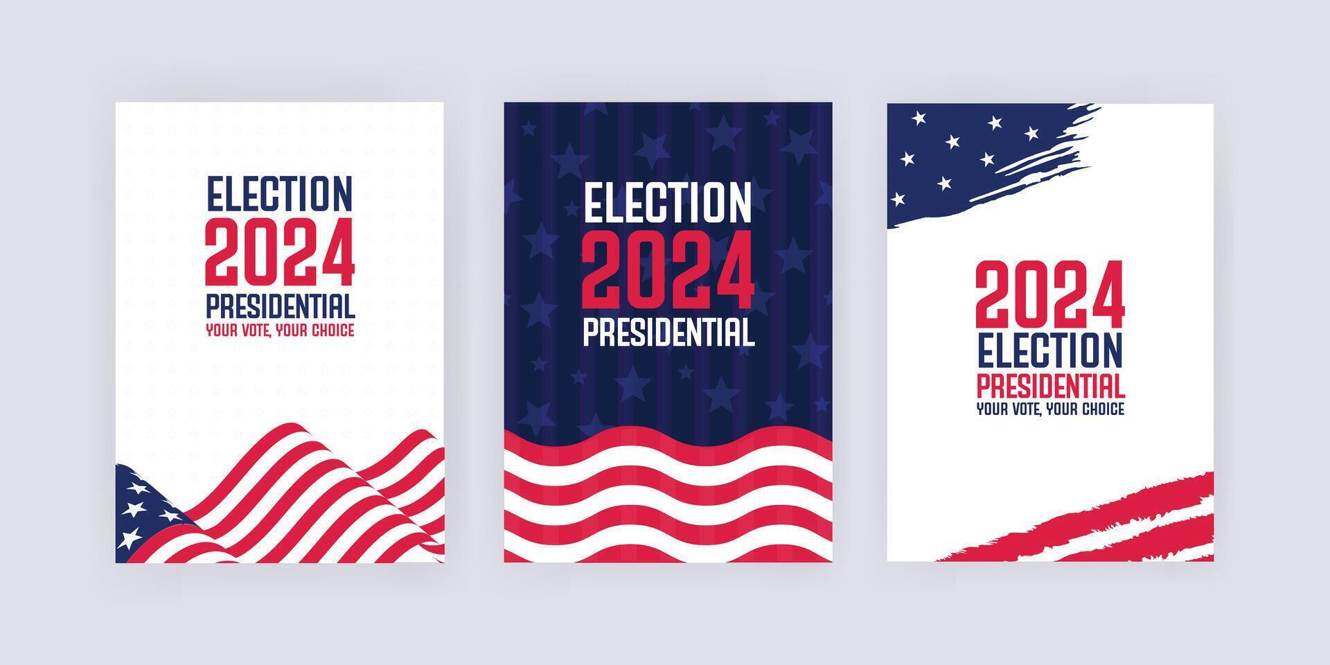 Election 2024 poster template, Set of flyer for Presidential election 2024 with flags, EPS vector illustration