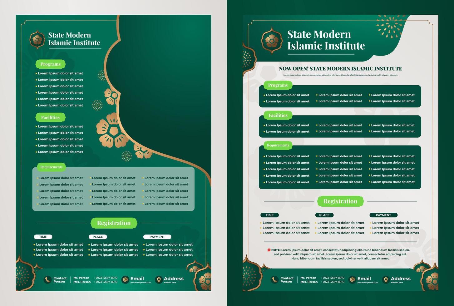 Modern elegant green islamic style flyer for islamic corporate and islamic institute vector