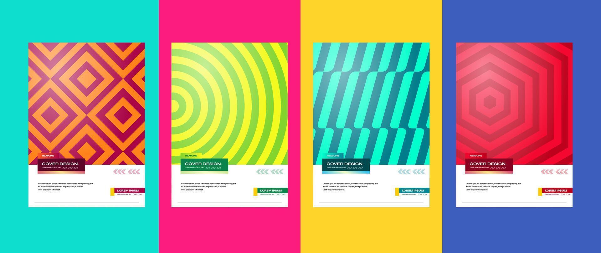 Four set of colorful gradient geometrical pattern cover design template vector