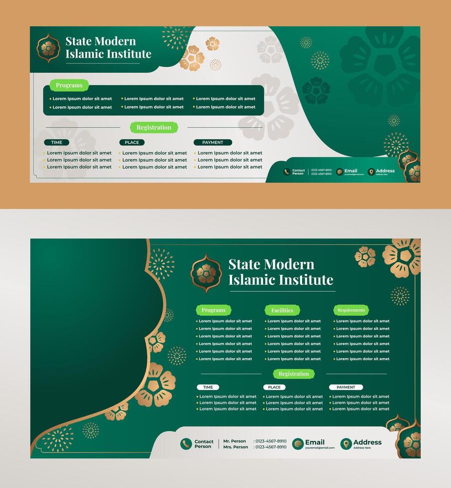 Modern green banner template design with islamic style for islamic institute and islamic business vector