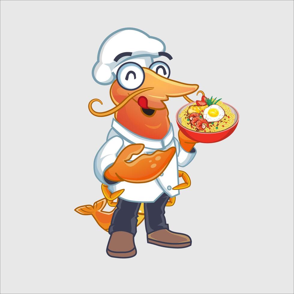 Mascot Chef's shrimp vector