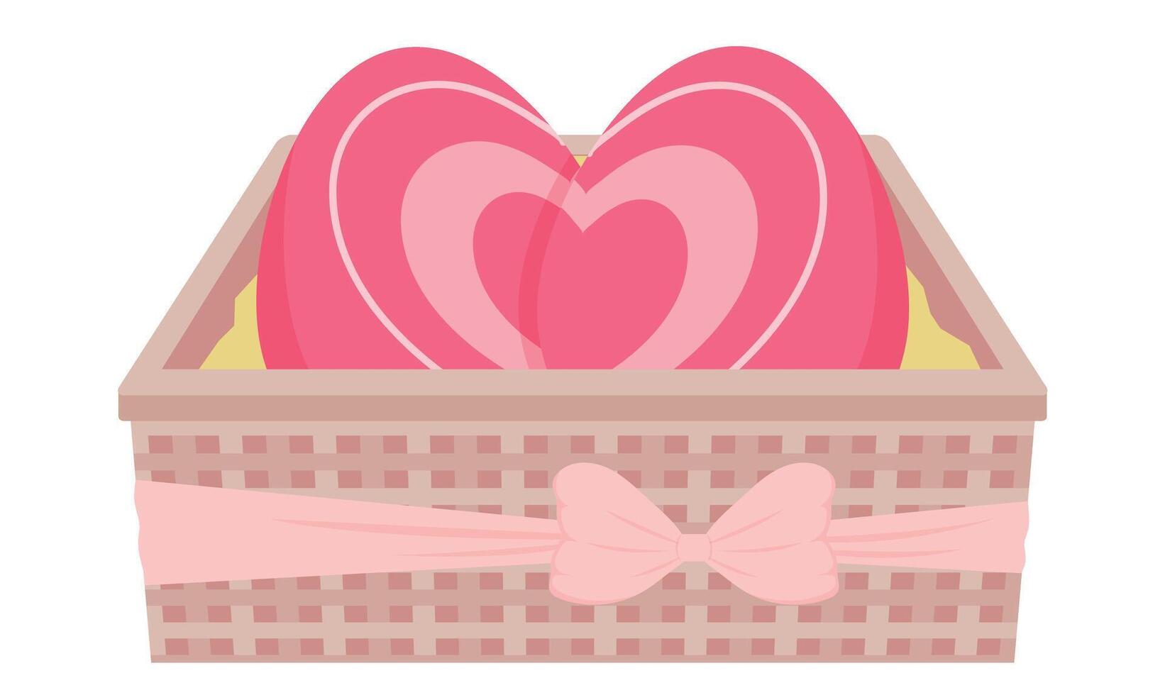 Love heart red pink basket ribbon happy valentine 14 february romantic fourteen day happy easter egg day rabbit bunny march april month passion gift beautiful character cartoon icon object drawing vector