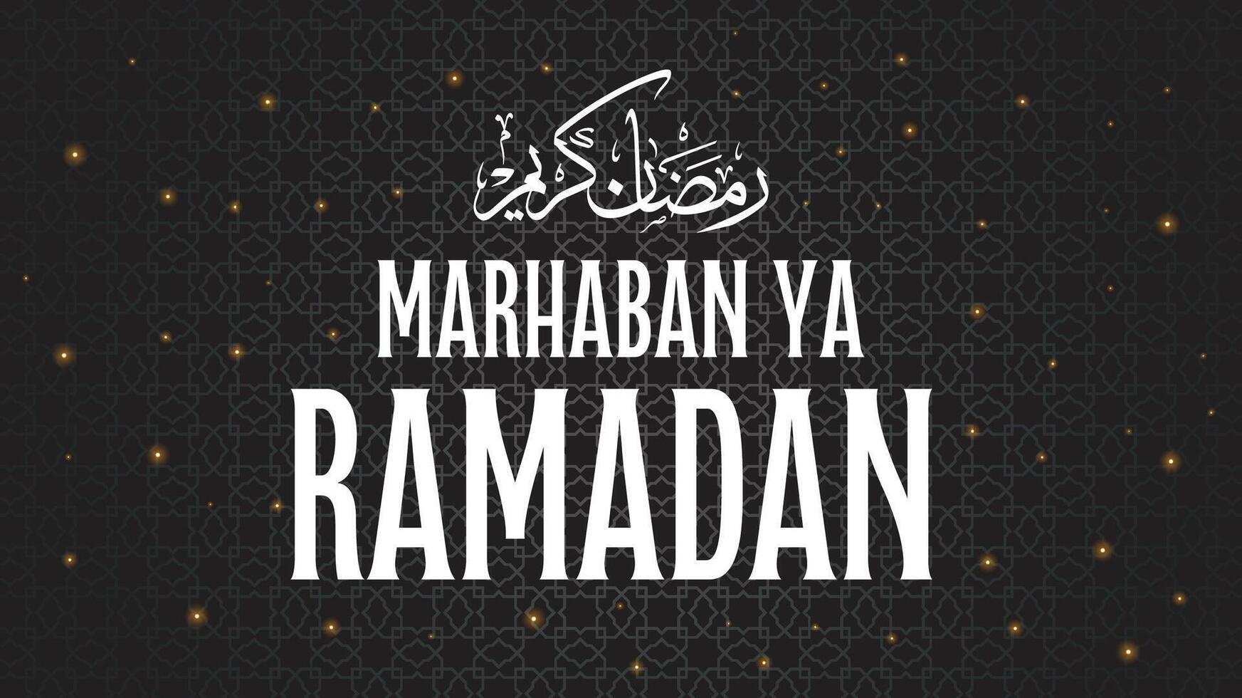 Ramadán kareem caligrafía, islámico saludo con Arábica letras y geométrico modelo vector ilustración en negro fondo, ramadhan Mubarak