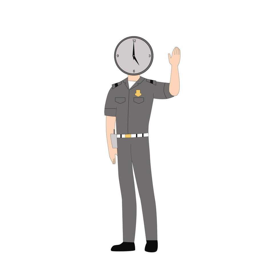 Police man guards poses set vector illustration Cartoon of young people in police uniforms working in safety patrol