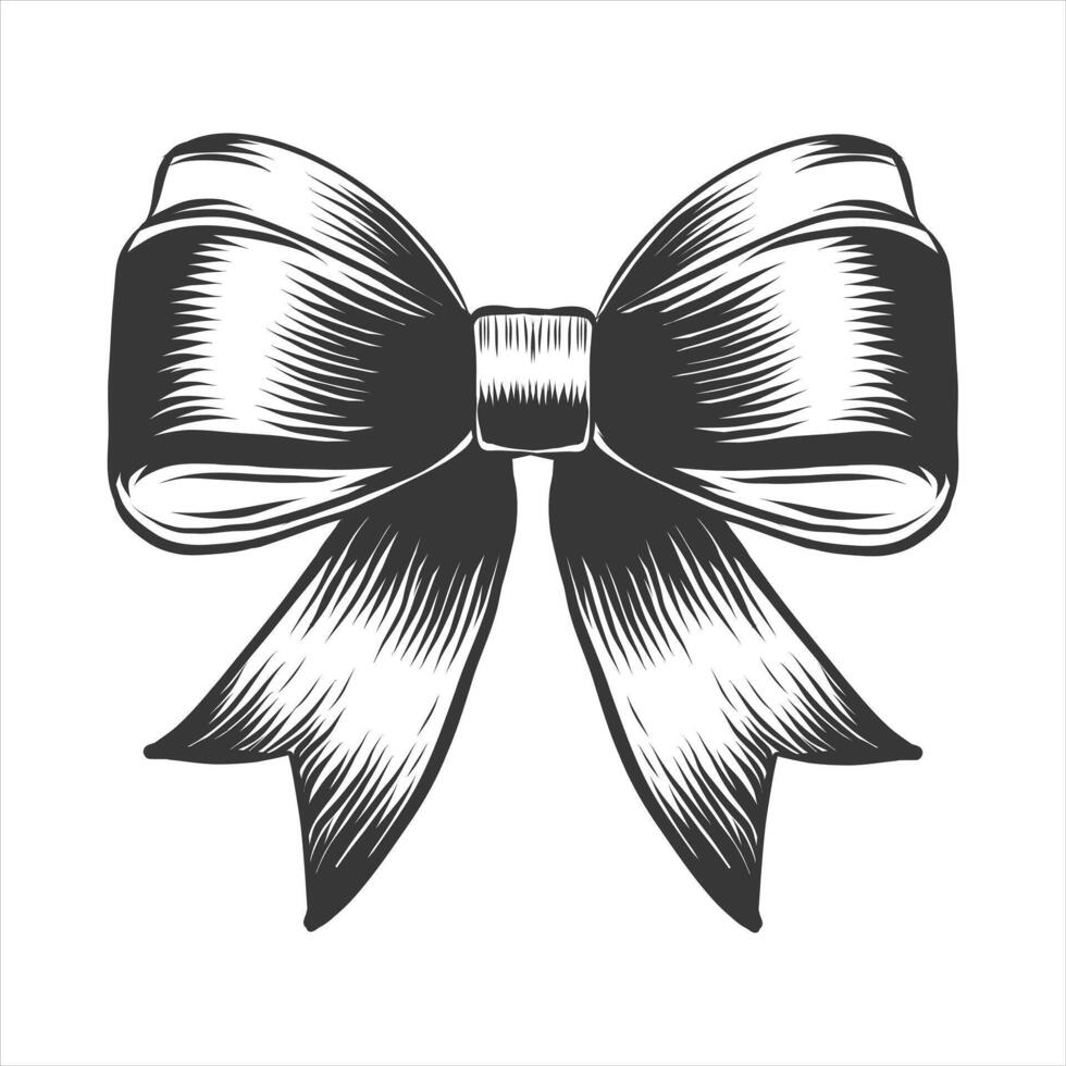 Hand drawn elegant bow for gift or hair. Holiday symbol. Vintage Bowknot sketch, vector illustration imitation engraving.