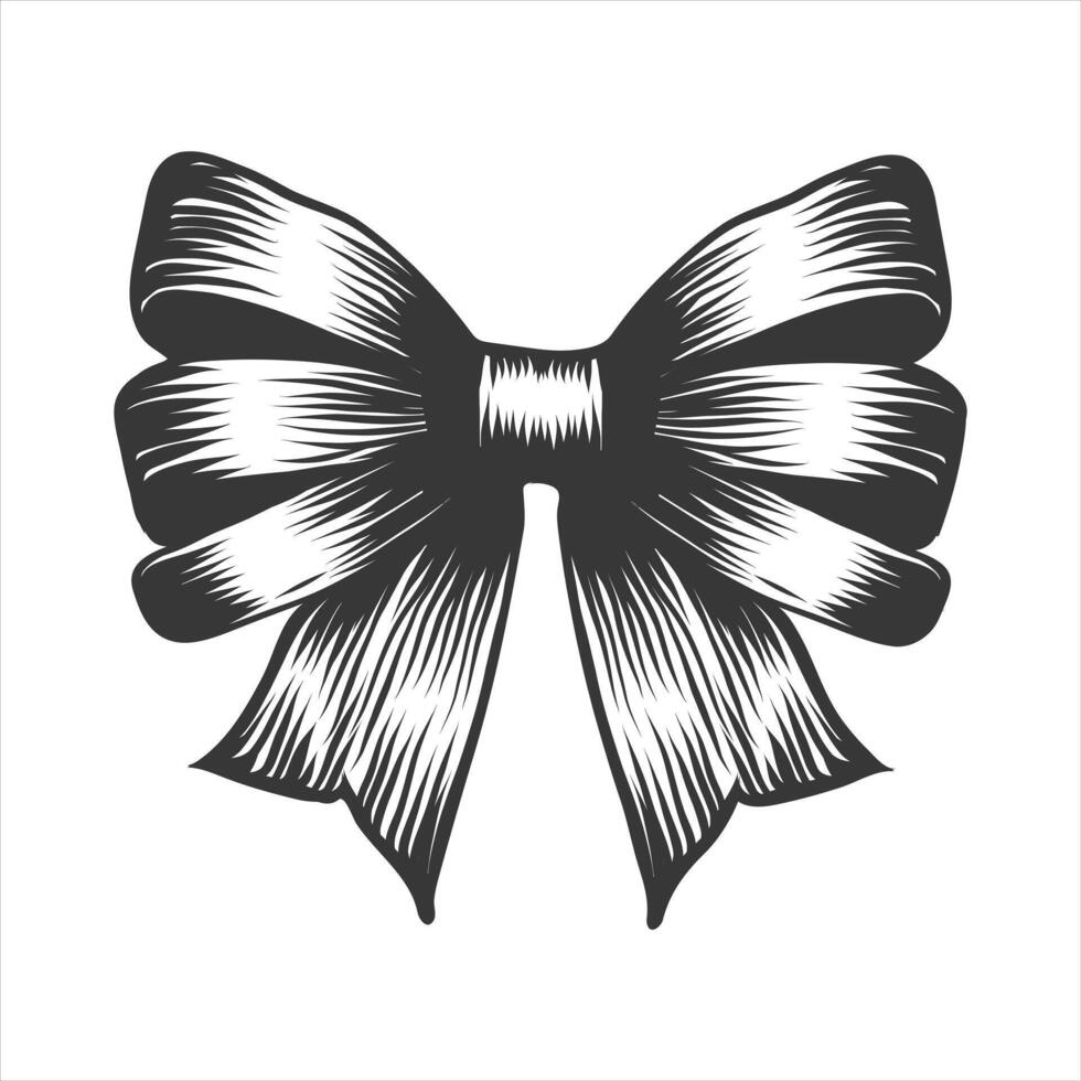 Simple hand drawn ribbon bow. Monochrome bow for decoration, gift, hair accessory. Vintage Engraving of Bowknot. Vector illustration isolated on white background.