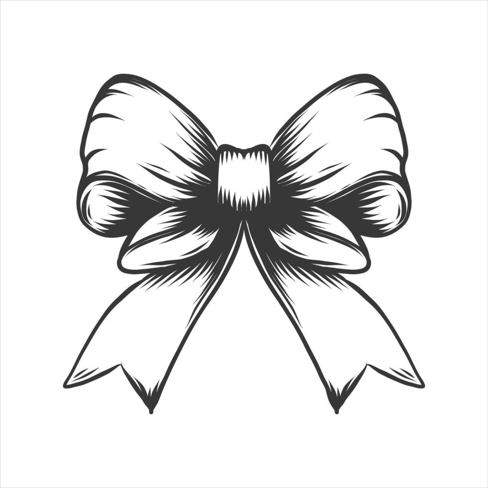 Vintage bow, hand drawn bowknot vector illustration isolated on white background. Engraved style.