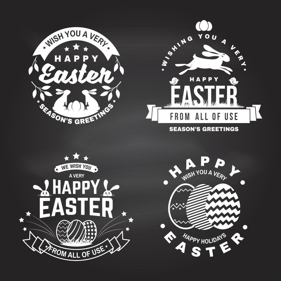 Happy Easter card, badge, logo, sign. Vector. Typography design with easter rabbit and hand eggs. Modern minimal style. For poster, greeting card, overlay, sticker. Easter Egg Hunt vector