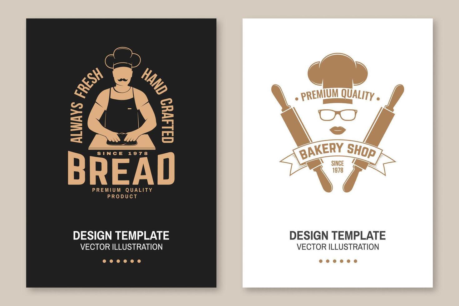 Fresh bread, bakery shop flyer, brochure, banner, poster. Vector. Typography design with man making dough silhouette. Template for bakery, restaurant identity objects, packaging and menu vector