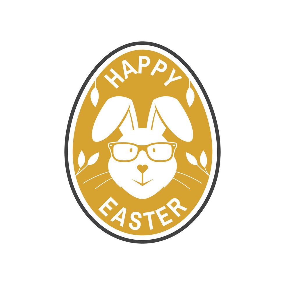 We wish you a very happy easter card, badge, logo, sign. Vector. Typography design with easter rabbit and hand eggs. Modern minimal style. Easter Egg Hunt vector