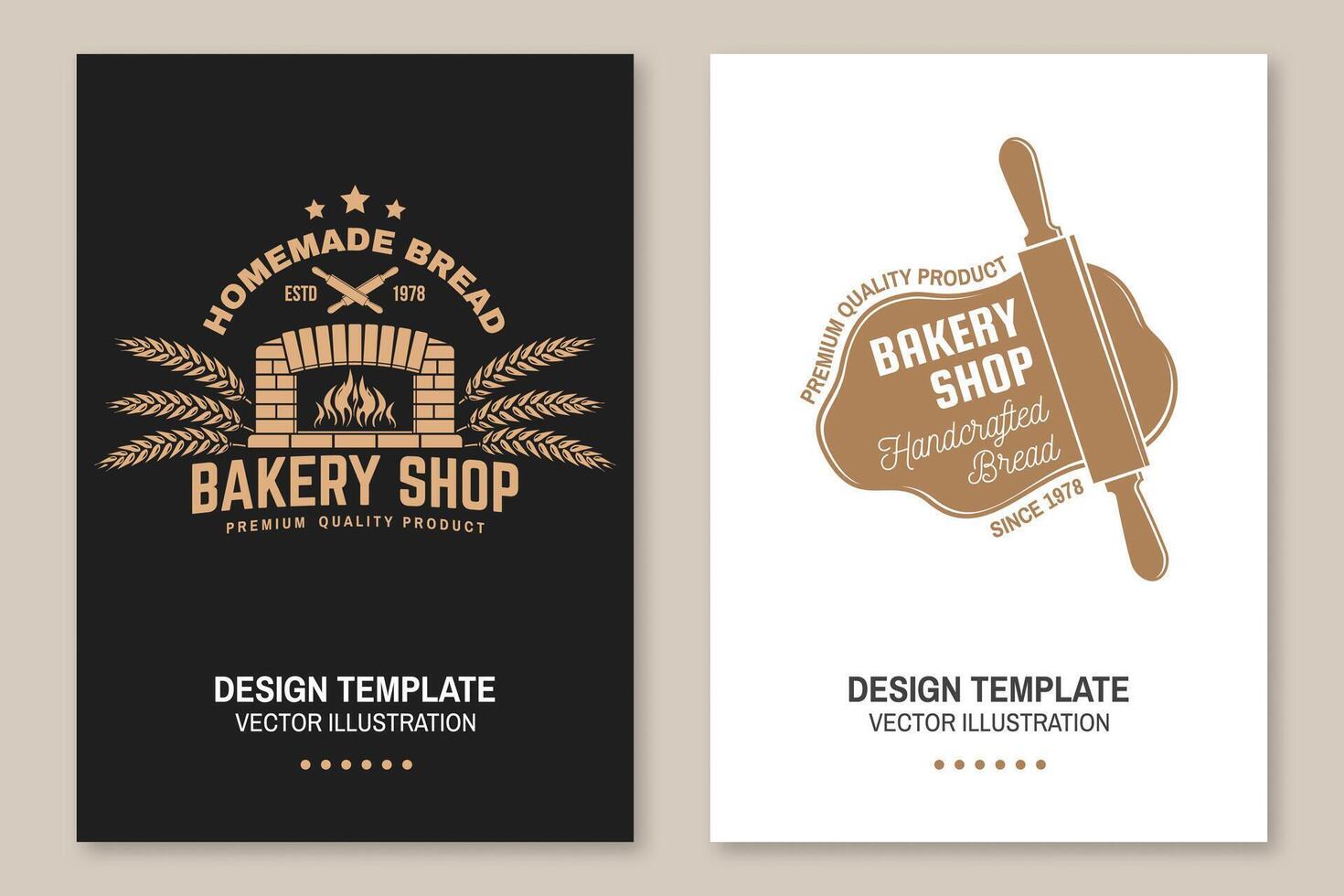 Bakery shop flyer, brochure, banner, poster. Vector. Typography design with old oven, ears of wheat silhouette. Template for bakery, restaurant identity objects, packaging and menu vector