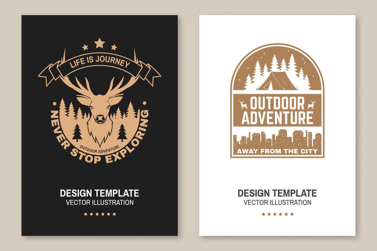 Life is journey. Never stop exploring. Outdoor adventure. Vector illustration. Concept for shirt, logo, print, stamp or tee. Vintage typography design with elk, forest landscape silhouette
