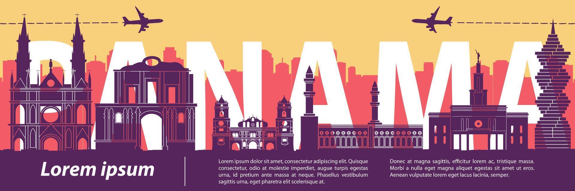 Panama famous landmarks by silhouette style vector