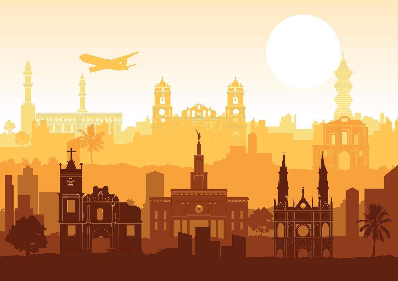 Panama famous landmark silhouette style with row design on sunset time vector