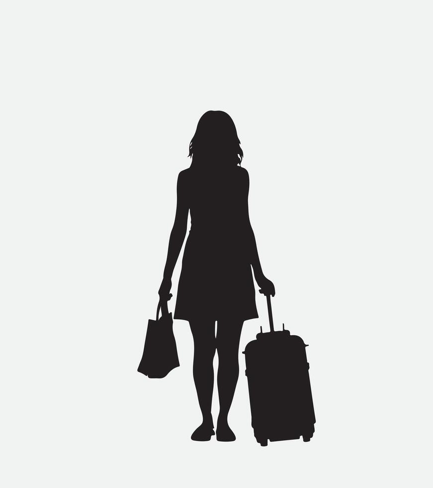 AI generated Silhouette of woman holding suitcase vector