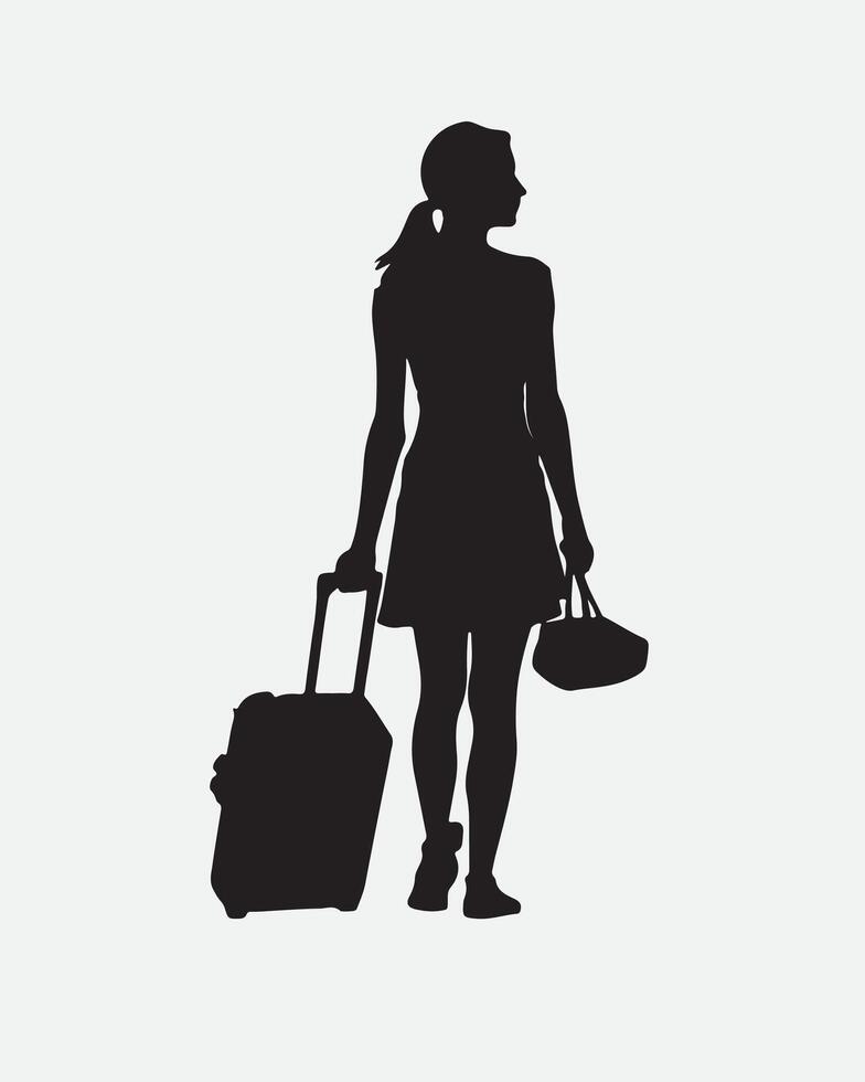 AI generated Silhouette of woman holding suitcase vector