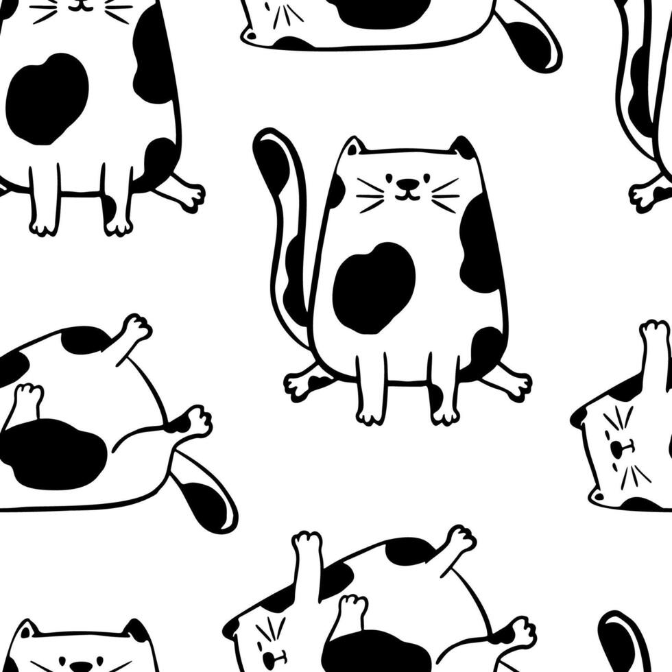 Funny Cute Sketch Hand Drawn Doodle Cat Seamless Pattern vector