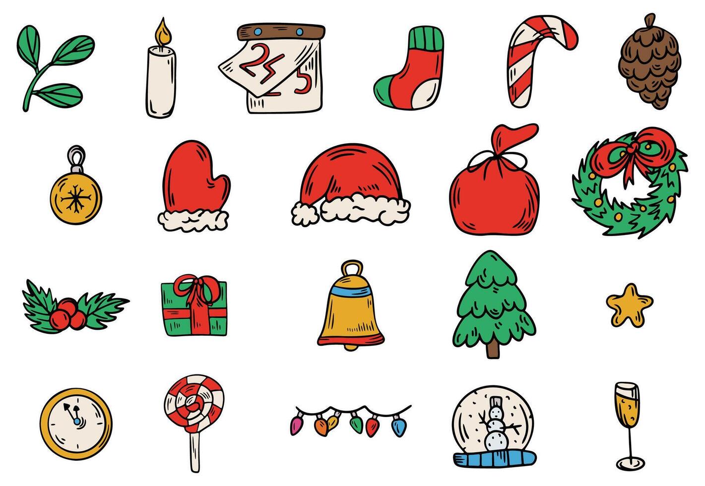 Set of Hand Drawn Sketch Christmas Icons vector