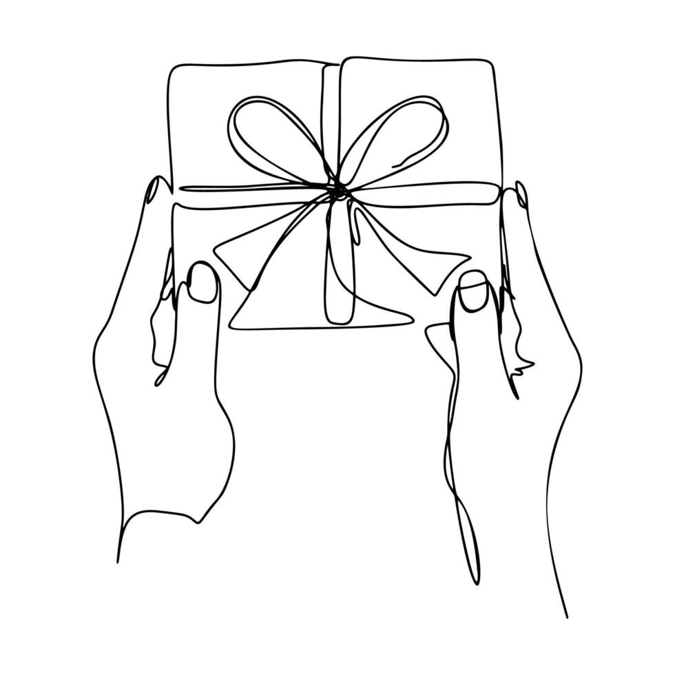 One Line Gift Hands Continuous Line Drawing vector