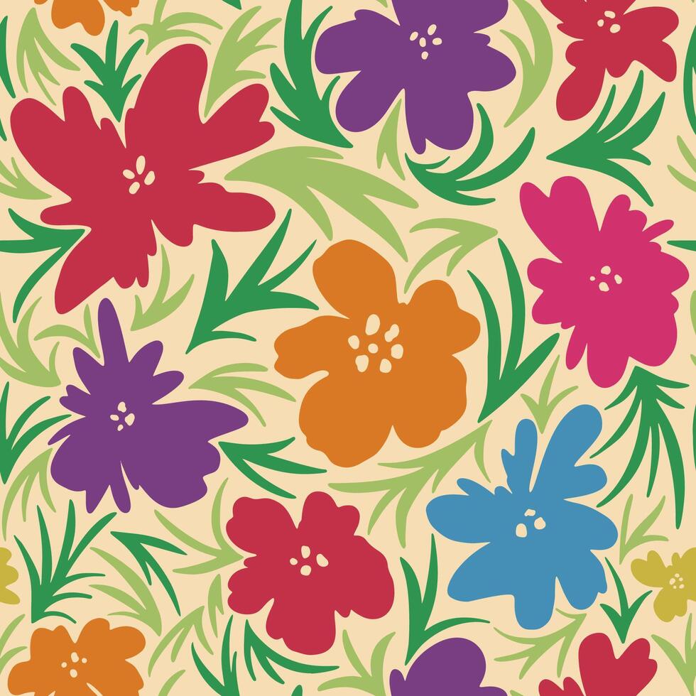 Modern Abstract Floral Sketch Hand Drawn Floral Seamless Pattern vector