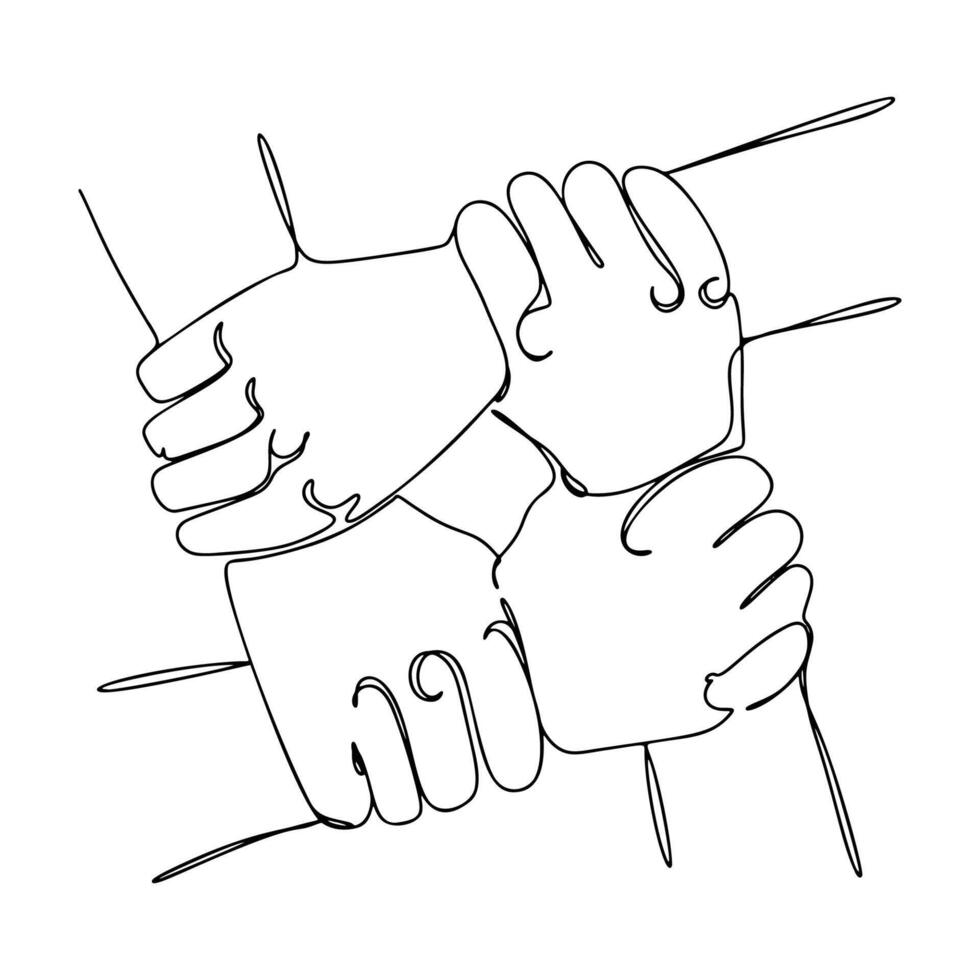 One Line Hands Unity Hand Drawn Illustration vector