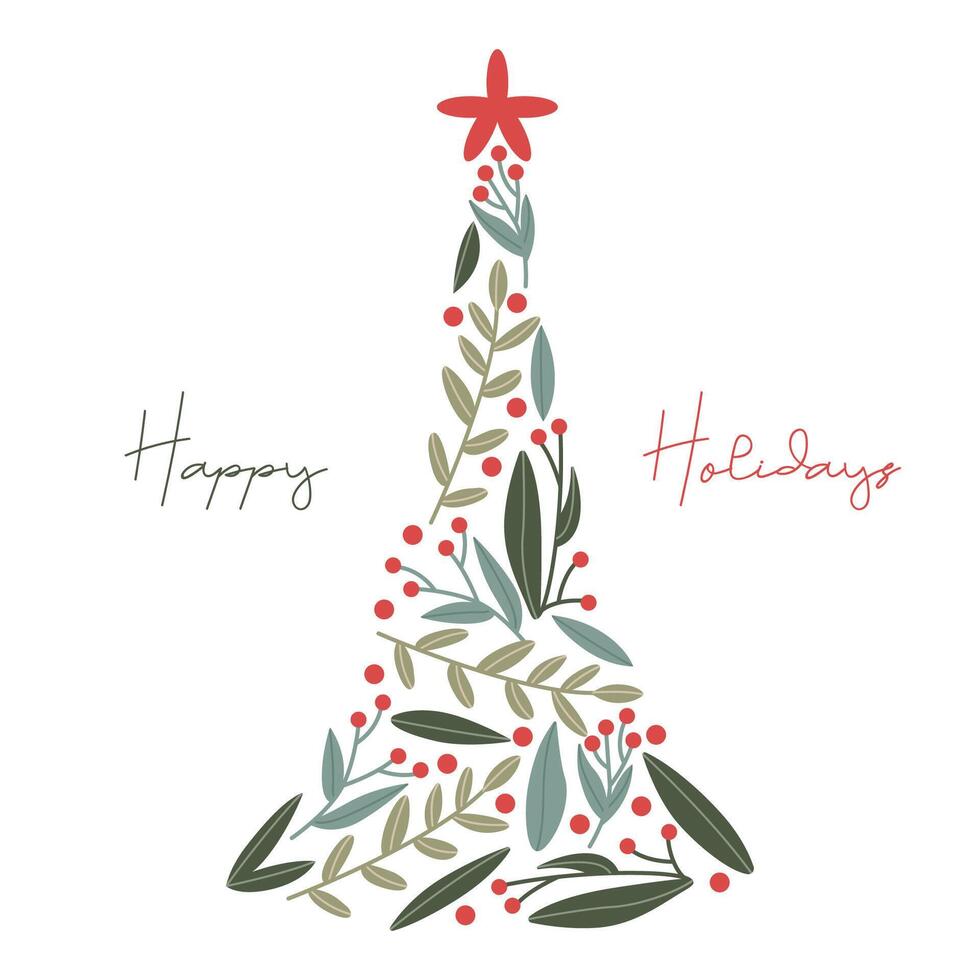 Happy Holidays Christmas Tree Silhouette Card vector