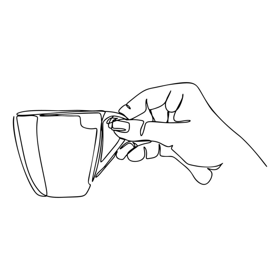 uno línea mano participación taza de café mano dibujado ilustración vector