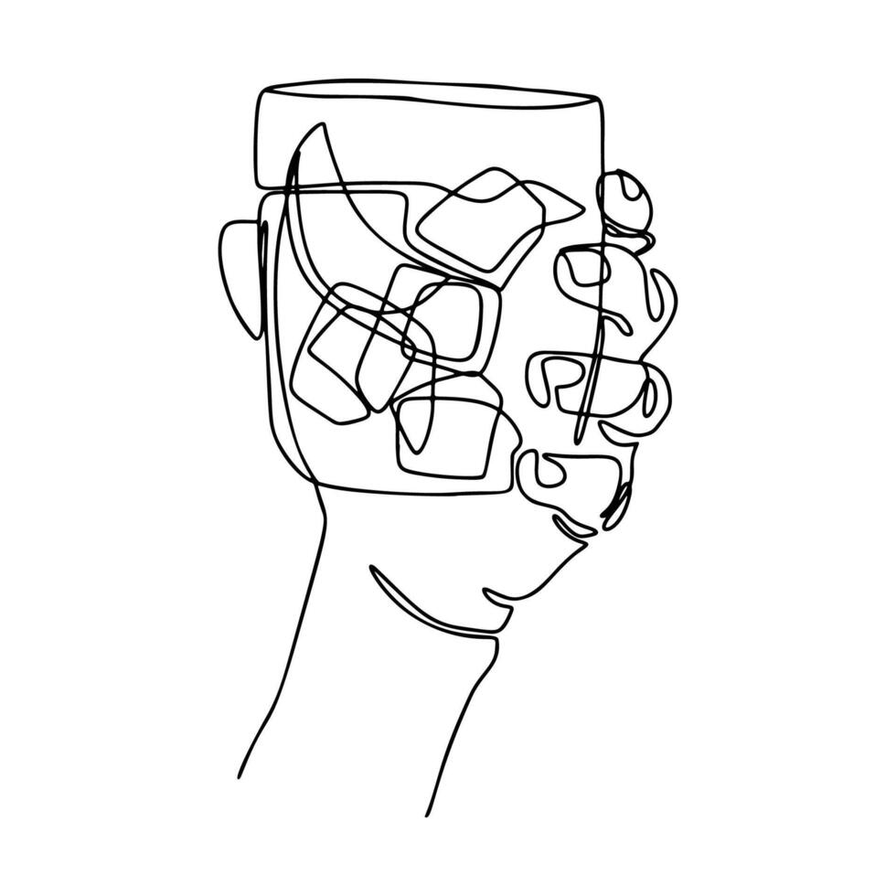 Hand Holding Glass, cocktail one line drawing, continuous modern illustration vector